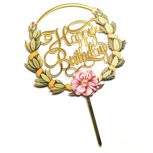 Akrylowy topper na tort Flowers Happy Birthday 1520