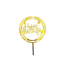 Topper okrągły Happy Birthday złoty akrylowy 7093