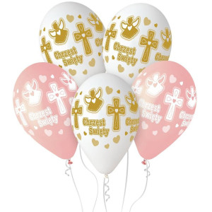 Balony na chrzest Różowe 5 sztuk GS120/617BR