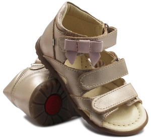 Sandały Buty Emel e 2090a-2 Dziewczęce Sandałki na Rzepy z Kokardką - Metaliczny kolor