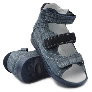 Sandały Buty Mido 800 Chłopięcy Sandały na Rzepy kratka-granat