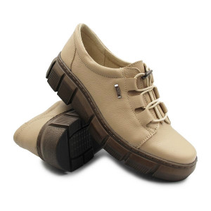 Damskie Buty Skórzane Eleganckie Na Jesień Beżowe Helios 407