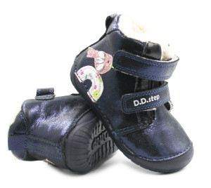 DD Step Buciki Zimowe Dla Dziewczynek Na Rzep Barefoot DD STEP W070-52624Z Royal Blue
