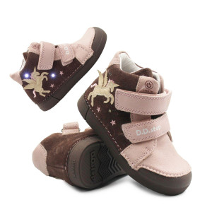 DD Step Dziecięce Buty Na Wiosnę Dla Dziewczynek LED z Jednorożcem DD STEP A068-52459AM Chocolate