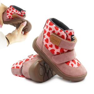 Ameko Różowe Buty Dla Dziewczynki Ocieplane za Kostkę Barefoot Ameko Elon Hearts