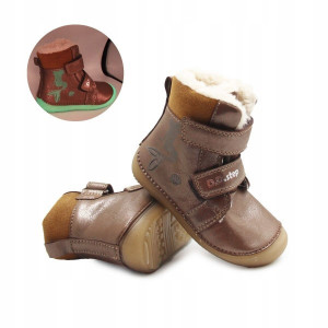 DD Step Zimowe Buty Dla Dziewczynki Świecące w Ciemności Barefoot DD STEP W063-52263BM Chocolate