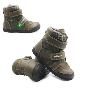 DD Step Chłopięce Buty Zimowe Świecące LED DD STEP W068-52998L Khaki