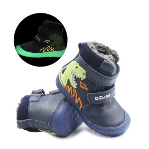 DD Step Buty Na Zimę Dla Chłopca Ocieplane Dinozaur Barefoot DD STEP W073-52943 Royal Blue