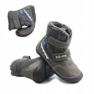 Buty Chłopięce Ocieplane Na Zimę z Krokodylem Barefoot D.D.STEP W063-52415AM Dark Grey
