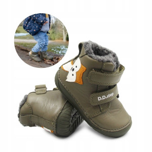 Chłopięce Buty Zimowe z Liskiem Barefoot D.D.STEP W070-52301BV Khaki