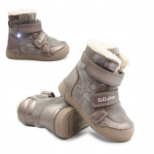 DD Step Dziewczęce Buty Zimowe Ocieplane LED Futerko DD STEP W068-52745AM Bronze