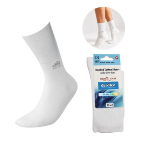 Długie Białe Skarpety Bezuciskowe Deomed Cotton Silver+