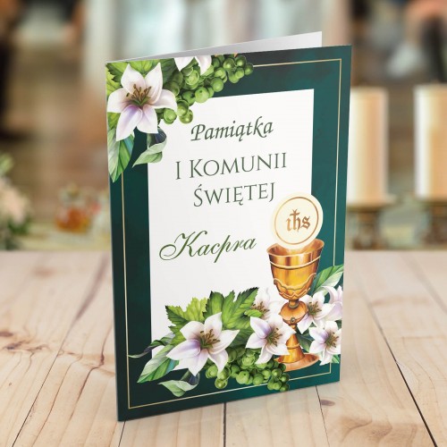 Kartka personalizowana na I Komunię Św. dla chłopca - Hostia