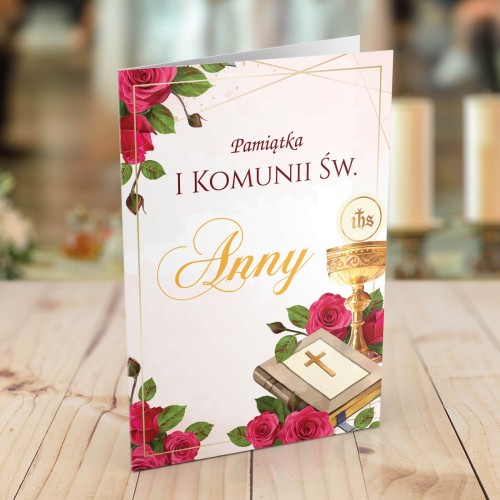 Kartka na I Komunię Świętą dla dziewczynki - Róże
