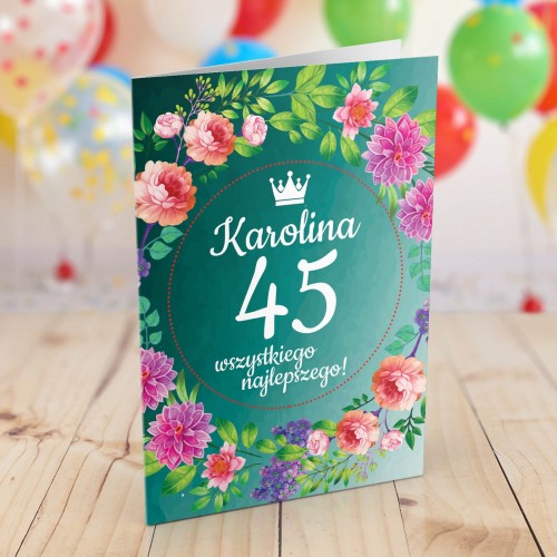 Kartka z personalizacją na 45 urodziny - Korona