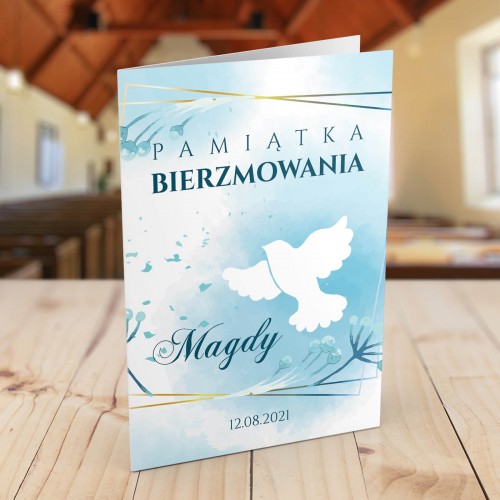 Kartka na bierzmowanie z dedykacją dla dziewczyny - Gołębica