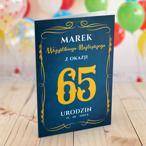 Kartka z personalizacją na 65 urodziny dla niego - Spełnienia marzeń