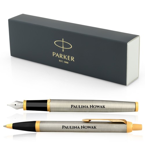 Zestaw Parker Długopis i Pióro wieczne IM Brushed Metal GT z grawerem