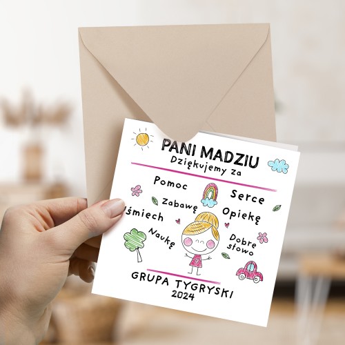 Kartka z podziękowaniem dla nauczycielki przedszkola - Za serce