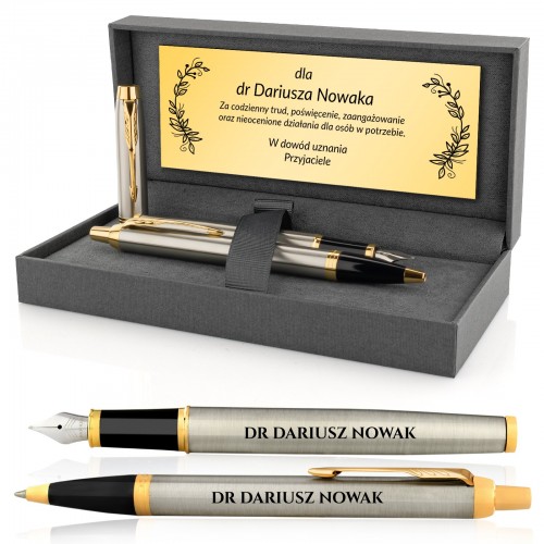 Długopis i pióro Parker IM Brushed Metal GT z grawerem - W potrzebie
