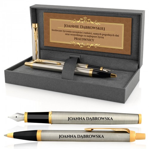 Długopis i pióro Parker IM Brushed GT w etui dla szefowej - Classic Style