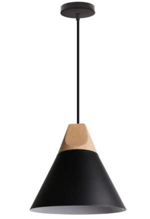 Lampa sufitowa metalowa z kloszem z litego drewna wisząca AT8-1SZ-Czarna