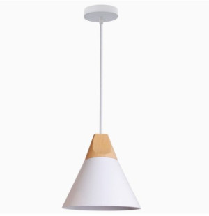 Lampa sufitowa metalowa z kloszem z litego drewna wisząca AT8-1SZ-White