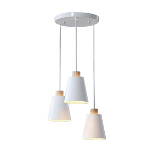 Lampa sufitowa metalowa z kloszem z litego drewna wisząca AT25-3SZ-White