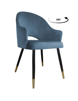 Krzesło Velvet tkanina Welur noga metalowa : Kolor nogi - Czano-złota stożek, Kolor tkaniny - VELVET - BL06, Typ siedziska - Siedzisko obrotowe 360°