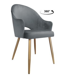 Krzesło Velvet tkanina Welur noga metalowa : Kolor nogi - Złota stożek, Kolor tkaniny - VELVET - BL14, Typ siedziska - Siedzisko obrotowe 360°