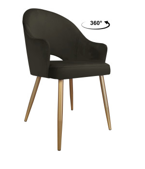 Krzesło Velvet tkanina Welur noga metalowa : Kolor nogi - Złota stożek, Kolor tkaniny - VELVET - MG05, Typ siedziska - Siedzisko obrotowe 360°