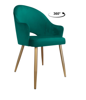 Krzesło Velvet tkanina Welur noga metalowa : Kolor nogi - Złota stożek, Kolor tkaniny - VELVET - MG20, Typ siedziska - Siedzisko obrotowe 360°