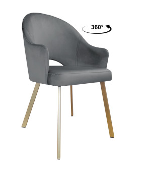 Krzesło Velvet tkanina Welur noga metalowa : Kolor nogi - Złota profil, Kolor tkaniny - VELVET - BL14, Typ siedziska - Siedzisko obrotowe 360°