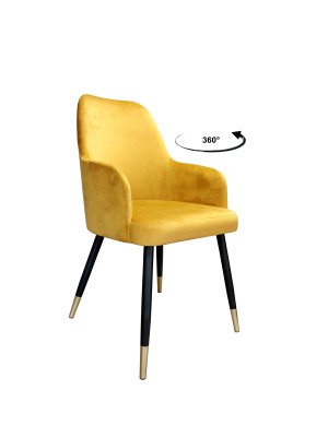Krzesło WESTA tkanina Welur noga metalowa elegancki styl loftowy : Kolor nogi - Czano-złota stożek, Kolor tkaniny - VELVET - MG15, Typ siedziska - Siedzisko obrotowe 360°