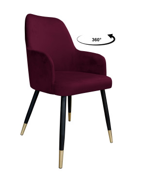 Krzesło WESTA tkanina Welur noga metalowa elegancki styl loftowy : Kolor nogi - Czano-złota stożek, Kolor tkaniny - VELVET - MG02, Typ siedziska - Siedzisko obrotowe 360°