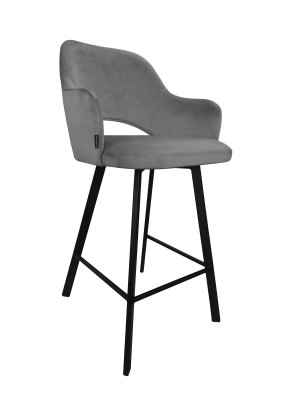 Hoker Milano krzesło barowe tkanina Welur podstawa metalowa : Kolor nogi - Czarna profil, Kolor tkaniny - VELVET - MG17, Typ siedziska - Siedzisko stałe