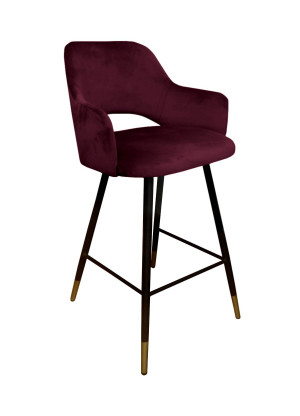 Hoker Milano krzesło barowe tkanina Welur podstawa metalowa : Kolor nogi - Czano-złota stożek, Kolor tkaniny - VELVET - MG02, Typ siedziska - Siedzisko stałe