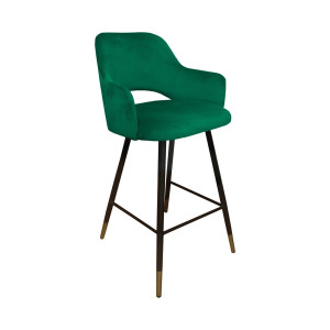 Hoker Milano krzesło barowe tkanina Welur podstawa metalowa : Kolor nogi - Czano-złota stożek, Kolor tkaniny - VELVET - MG25, Typ siedziska - Siedzisko stałe