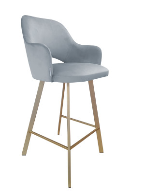 Hoker Milano krzesło barowe tkanina Welur podstawa metalowa : Kolor nogi - Złota profil, Kolor tkaniny - VELVET - BL06, Typ siedziska - Siedzisko stałe