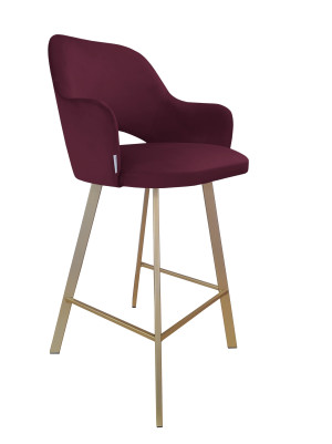 Hoker Milano krzesło barowe tkanina Welur podstawa metalowa : Kolor nogi - Złota profil, Kolor tkaniny - VELVET - MG02, Typ siedziska - Siedzisko stałe