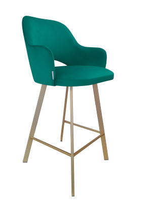 Hoker Milano krzesło barowe tkanina Welur podstawa metalowa : Kolor nogi - Złota profil, Kolor tkaniny - VELVET - MG20, Typ siedziska - Siedzisko stałe