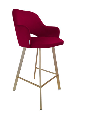 Hoker Milano krzesło barowe tkanina Welur podstawa metalowa : Kolor nogi - Złota profil, Kolor tkaniny - VELVET - MG31, Typ siedziska - Siedzisko stałe