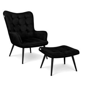 Fotel wypoczynkowy RELAX uszak z podnóżkiem : Kolor nogi - Czarna stożek, Kolor tkaniny - VELVET - MG19, Typ tkaniny - Velvet