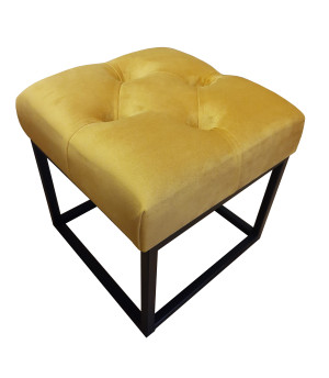 Pufa CHESTERFIELD tkanina Welur loft ławka podnóżek metal : Kolor Stelaża - Czarny , Kolor tkaniny - VELVET - MG15, Typ tkaniny - Velvet