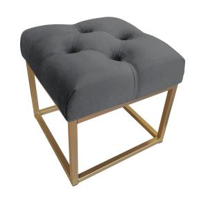 Pufa CHESTERFIELD tkanina Welur loft ławka podnóżek metal : Kolor Stelaża - Złoty, Kolor tkaniny - VELVET - BL14, Typ tkaniny - Velvet
