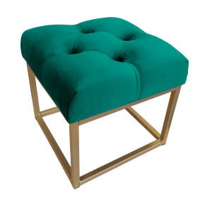 Pufa CHESTERFIELD tkanina Welur loft ławka podnóżek metal : Kolor Stelaża - Złoty, Kolor tkaniny - VELVET - MG20, Typ tkaniny - Velvet