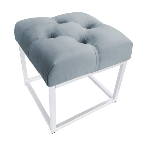 Pufa CHESTERFIELD tkanina Welur loft ławka podnóżek metal : Kolor Stelaża - Biały, Kolor tkaniny - VELVET - BL06, Typ tkaniny - Velvet