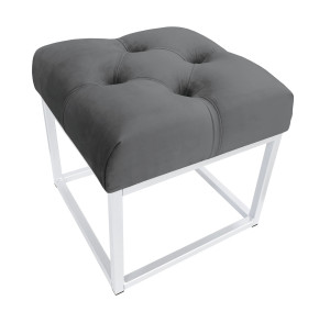 Pufa CHESTERFIELD tkanina Welur loft ławka podnóżek metal : Kolor Stelaża - Biały, Kolor tkaniny - VELVET - BL14, Typ tkaniny - Velvet