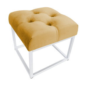 Pufa CHESTERFIELD tkanina Welur loft ławka podnóżek metal : Kolor Stelaża - Biały, Kolor tkaniny - VELVET - MG15, Typ tkaniny - Velvet