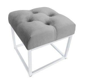 Pufa CHESTERFIELD tkanina Welur loft ławka podnóżek metal : Kolor Stelaża - Biały, Kolor tkaniny - VELVET - MG17, Typ tkaniny - Velvet